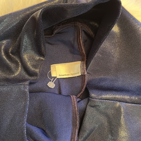 American Apparel Shinny Cobalt Blue Nylon Tricot High Waist Leggings - Picture 5 of 7